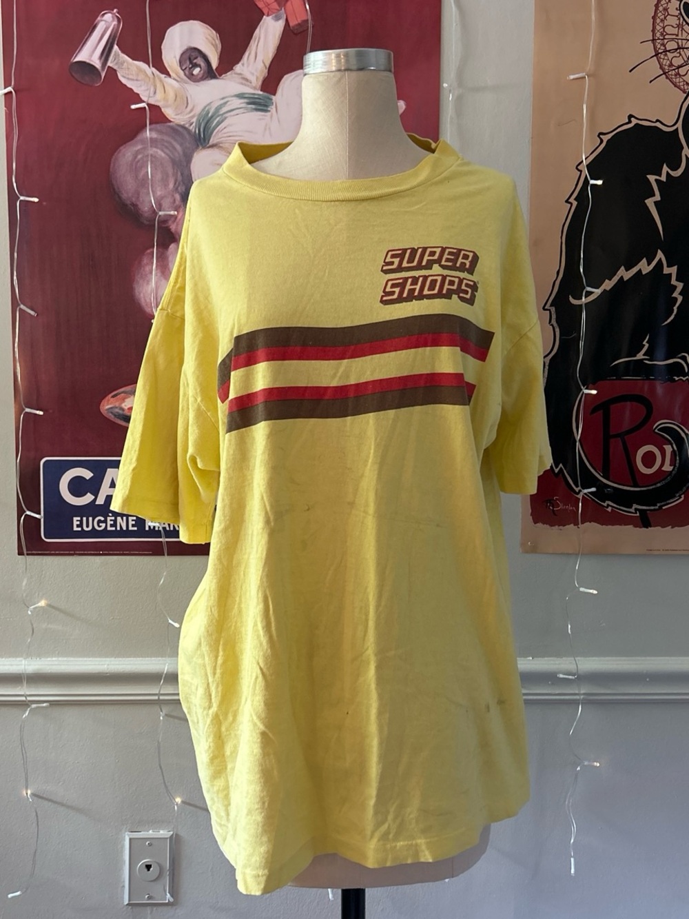 Vintage Single Stitch Super Shops Yellow Graphic Tee
